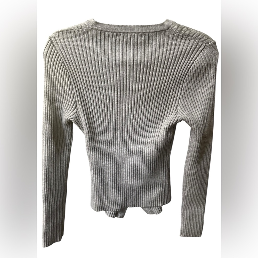 Emerson Lang Y2K Style Gold Button Down Ribbed Knit Cardigan Gray Size Medium - Picture 3 of 7
